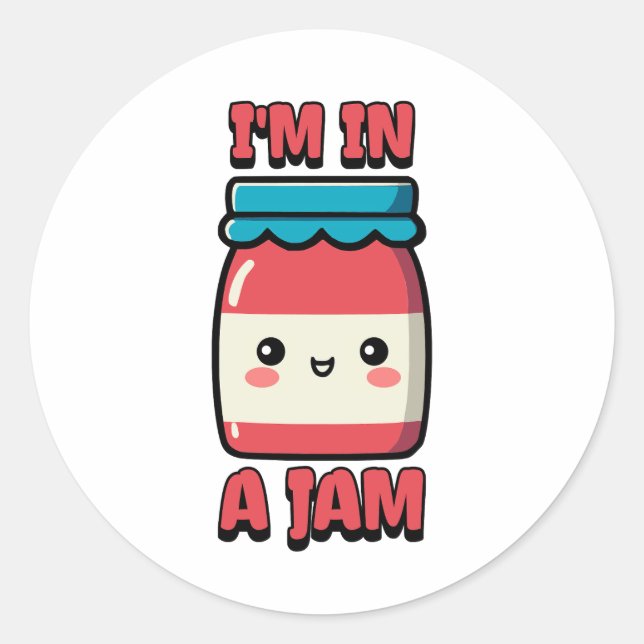 Sticker Rond Je suis dans une confiture ! Carton de Jam Jar Cut (Devant)