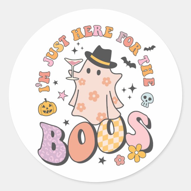 Sticker Rond Je suis juste ici pour le Boos, Retro Super Hallow (Devant)