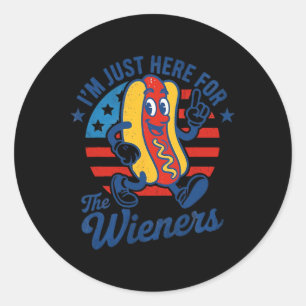 Sticker Rond Je suis juste ici pour les saucisses drôle 4 juill