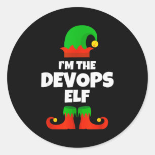 Sticker Rond Je suis la famille de lutin Devops Pyjama Noël Ing