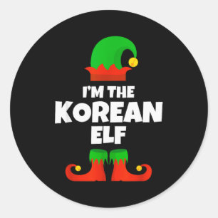 Sticker Rond Je suis la famille de lutins coréens Pajama Noël d