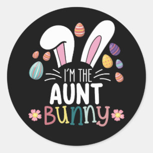 Sticker Rond Je suis La Tante Bunny Famille de Pâques qui corre