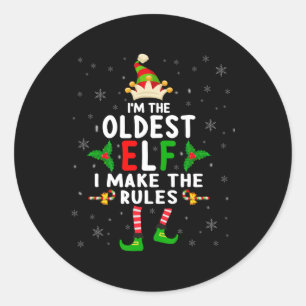 Sticker Rond Je suis l'aîné Elf Xmas Elf Sibling Cousin Matchin