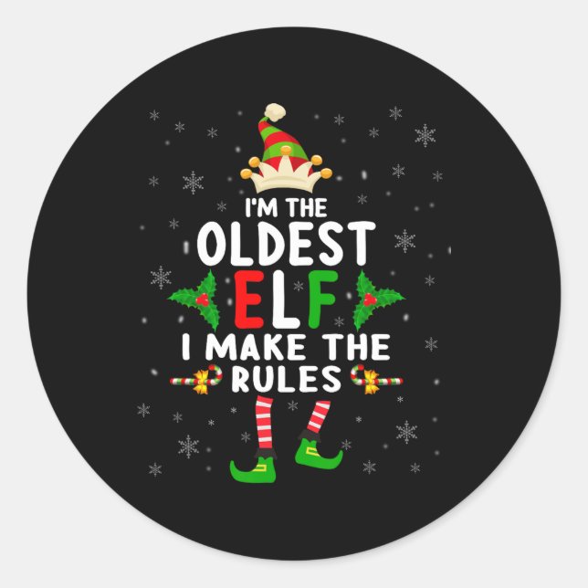 Sticker Rond Je suis l'aîné Elf Xmas Elf Sibling Cousin Matchin (Devant)