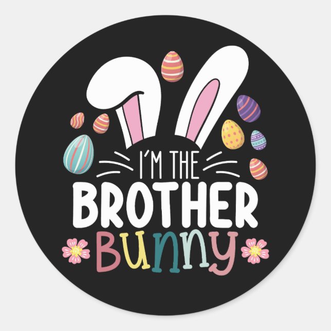 Sticker Rond Je suis le frère Bunny Famille de Pâques jumelé (Devant)