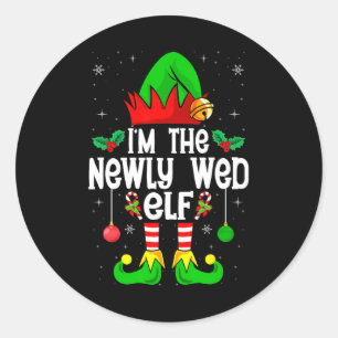Sticker Rond Je suis le nouveau Elfe Mariage fête de mariée Noë
