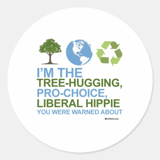 Sticker Rond Je suis l'hippie libérale, pro-choix, qui embrasse (Devant)