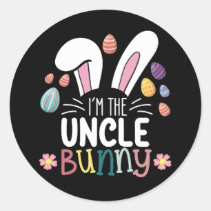 Sticker Rond Je suis l'oncle Bunny Famille de Pâques qui corres