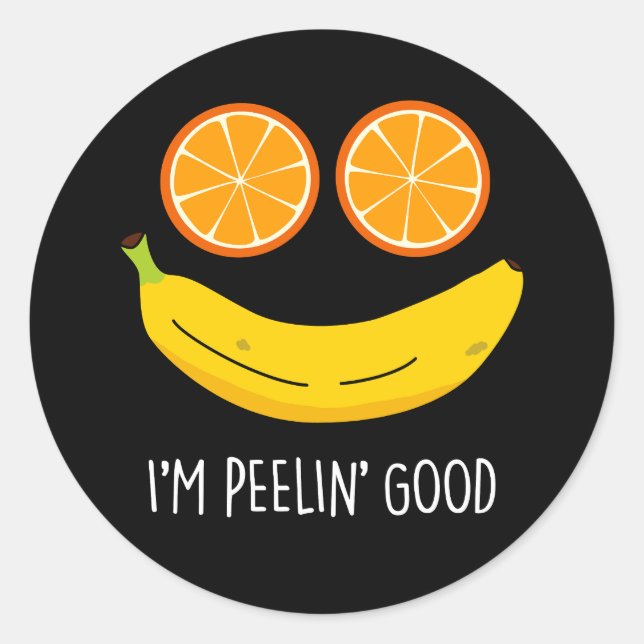 Sticker Rond Je suis Peelin Bon Amusant Fruit Pun Dark BG (Devant)