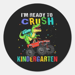Sticker Rond Je suis prêt à écraser la maternelle dinosaure Ck 