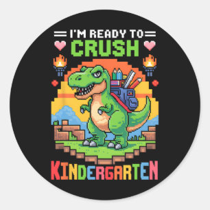 Sticker Rond Je suis prêt à écraser le garçon gamer dinosaure d