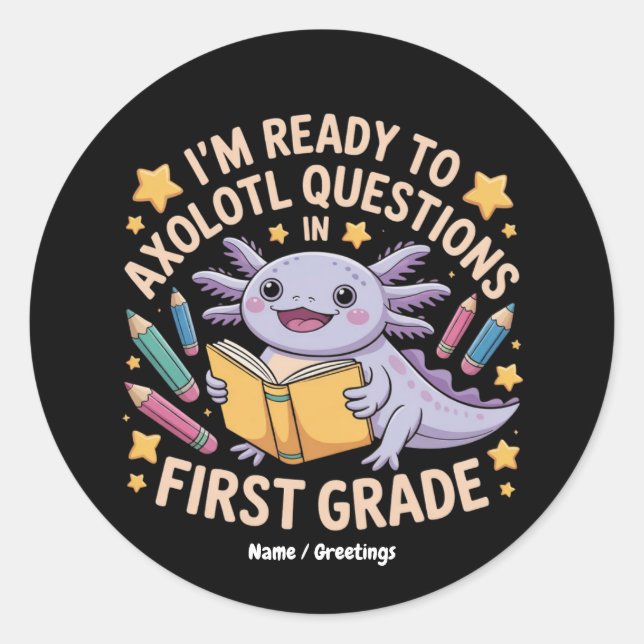 Sticker Rond Je suis prêt à répondre aux questions Axolotl Prem (Devant)