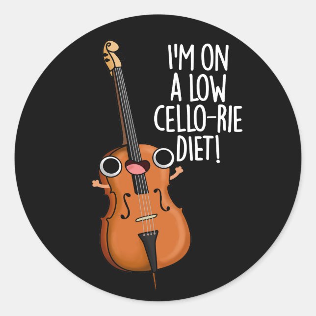 Sticker Rond Je suis sur un petit bonbon de régime de violoncel (Devant)