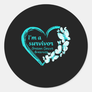 Sticker Rond Je Suis Survivant Papillon Ovarien Sensibilisation