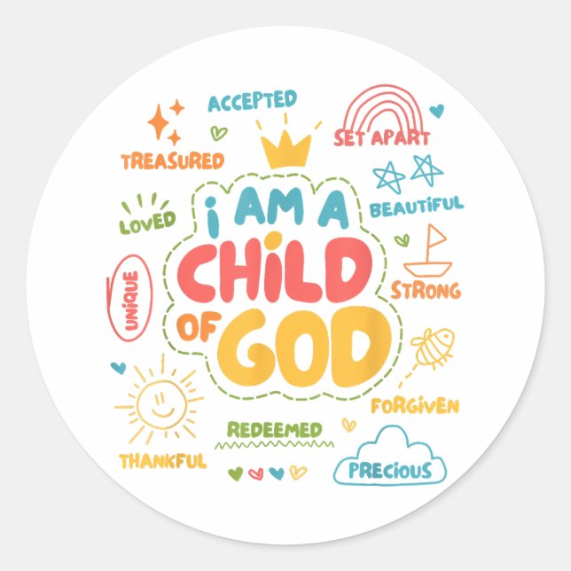 Sticker Rond Je suis un Enfant de Dieu Rétro chrétien Jésus Foi (Devant)