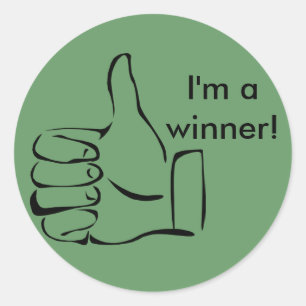 Sticker Rond Je suis un gagnant ! Les pouces lèvent des
