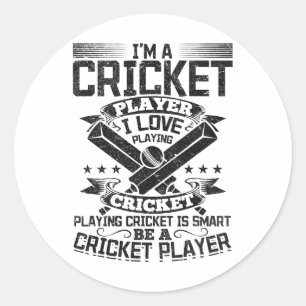 Sticker Rond Je suis un joueur de cricket j'aime jouer au crick
