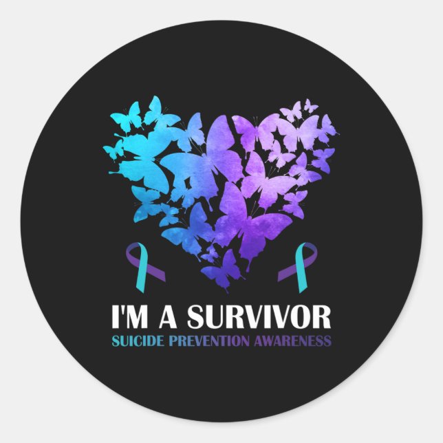 Sticker Rond Je suis un survivant Beurre de sensibilisation à l (Devant)