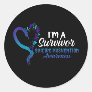 Sticker Rond Je Suis Un Survivant Suicide Prévention Butterf