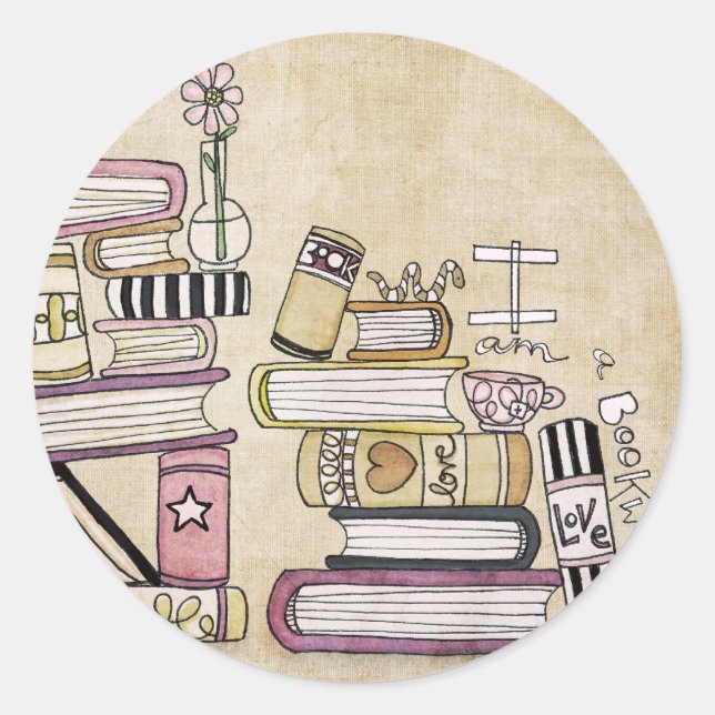 Sticker Rond je suis un ver de livres (Devant)