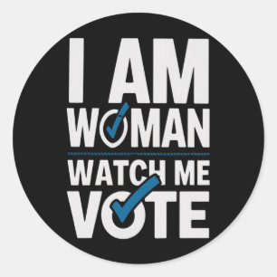 Sticker Rond Je Suis Une Femme Me Regarde Voter Vintage