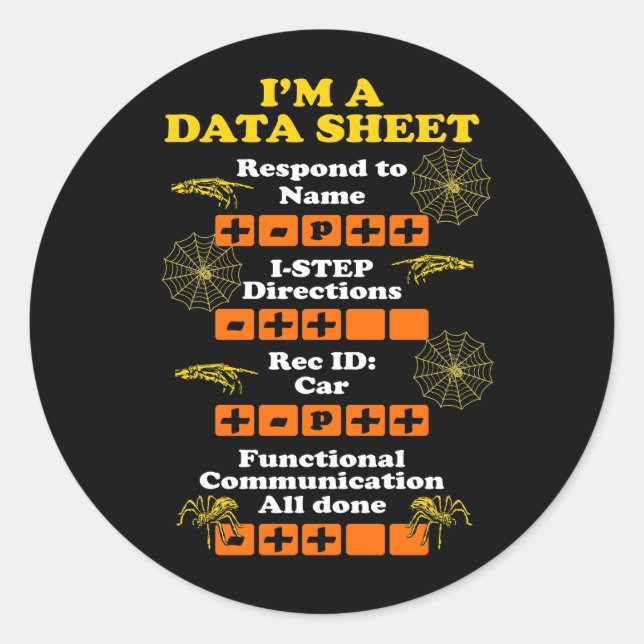 Sticker Rond Je suis une fiche technique ABA Application Behavi (Devant)