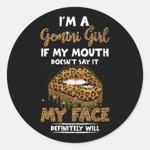 Sticker Rond Je suis une fille Gemini Leopard imprimé Anniversa