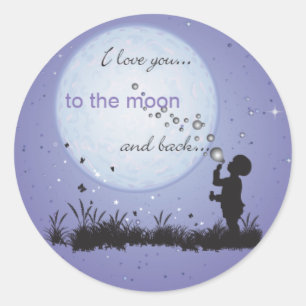 Sticker Rond Je t'aime à la lune et aux cadeaux De