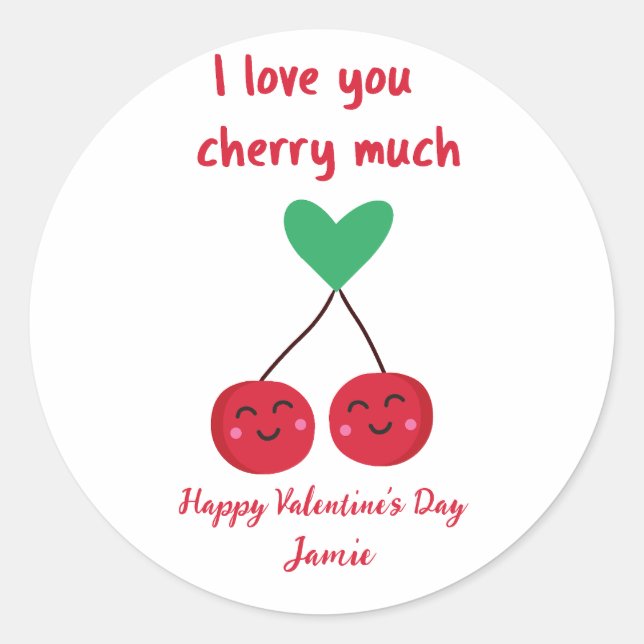 Sticker Rond Je t'aime Cherry Beaucoup drôle Saint Valentin (Devant)