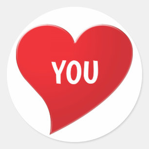 Sticker Rond Je t'aime, coeur rouge blanc