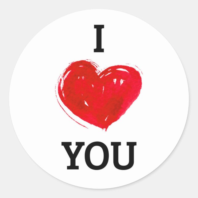 Sticker Rond Je t'aime Coeur Rouge Moderne | Saint Valentin (Devant)