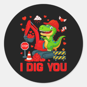 Sticker Rond Je t'aime drôle cœur dinosaure camion Saint Valent
