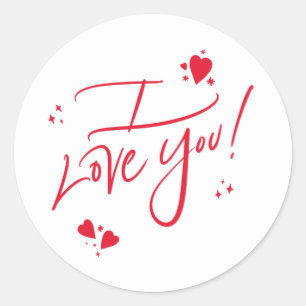 Sticker Rond Je t'aime écriture manuscrite rouge typographie