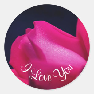 Sticker Rond Je t'aime Fleur Rosebud Rouge