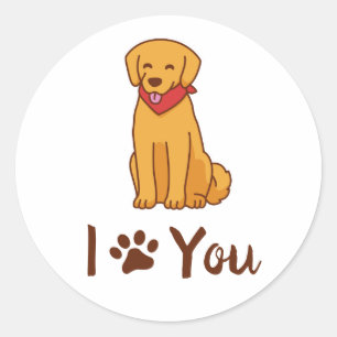 Sticker Rond Je T'Aime Mignonne Golden Retriever Paw Illustrati