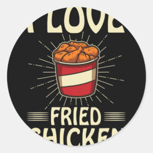 Sticker Rond Je T'aime Poulet Frit Drôle de Vêtement de Nourrit
