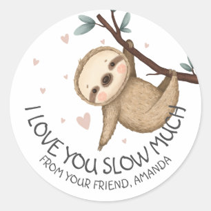 Sticker Rond Je t'aime ralentir beaucoup Sloth Valentine