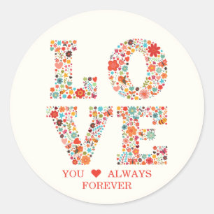 Sticker Rond "Je t'aime, toujours, pour toujours" Floral Rétro