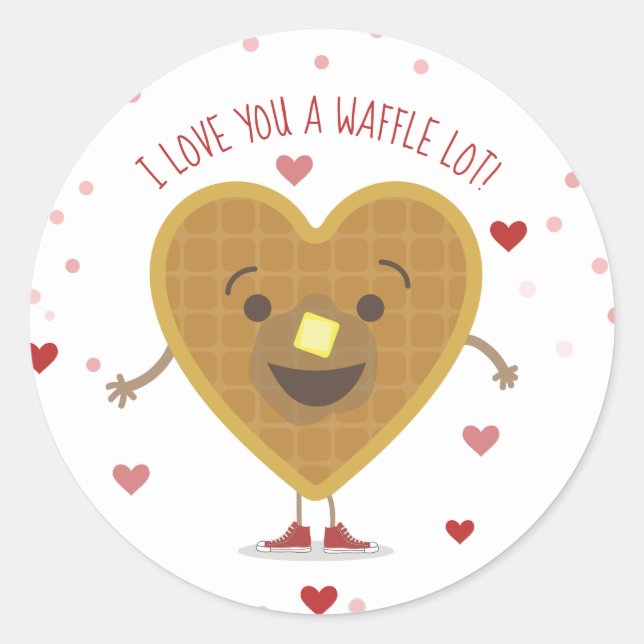 Sticker Rond Je T'Aime Une gaufre Lot Coeur Enfants Valentine (Devant)