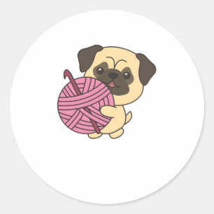 Sticker Rond Je vais aller Crochet Carlin mignon avec de la lai