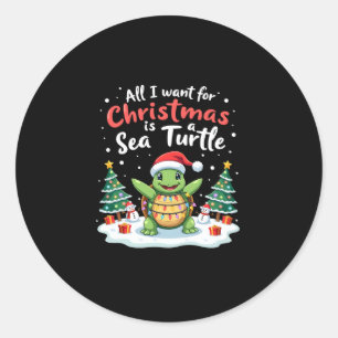 Sticker Rond Je Veux Pour Noël Est Un Arbre De Noël Tortue Mari