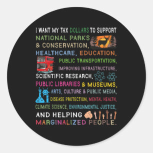 Sticker Rond Je Veux Que Mes Dollars D'Impôt Appuient Les Parcs