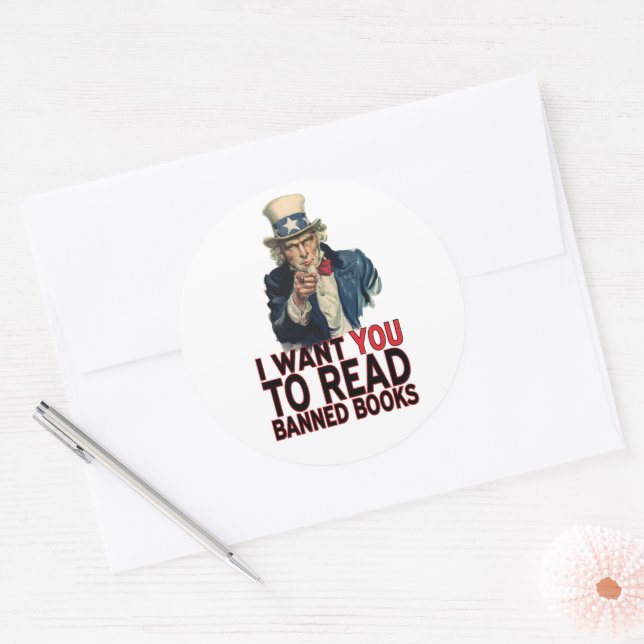 STICKER ROND JE VEUX QUE VOUS LISIEZ LES LIVRES INTERDITS (Enveloppe)
