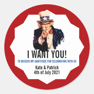 Sticker Rond JE VEUX QUE VOUS Uncle Sam Merci Fête Favoriser Cl