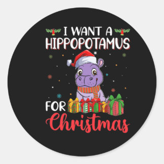 Sticker Rond Je veux un hippopotame pour Noël