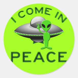 STICKER ROND JE VIENS EN PAIX - ALIEN