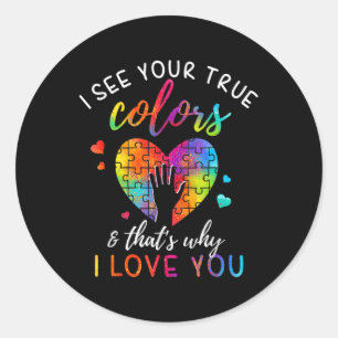Sticker Rond Je Vois Vos Vrais Couleurs, Puzzle World Autism Aw