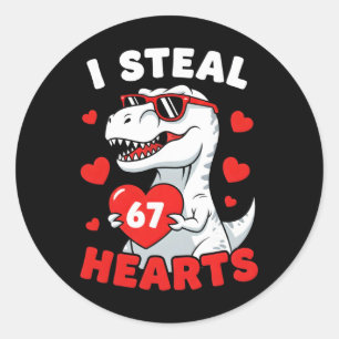 Sticker Rond Je vole 67 cœurs Drôle 67 Saint-Valentin Dinosaure