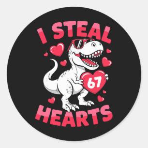 Sticker Rond Je vole 67 cœurs Drôle 67 Saint-Valentin Dinosaure