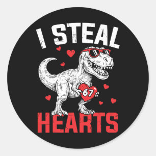 Sticker Rond Je vole des cœurs 67 Mème Saint-Valentin Dinosaure